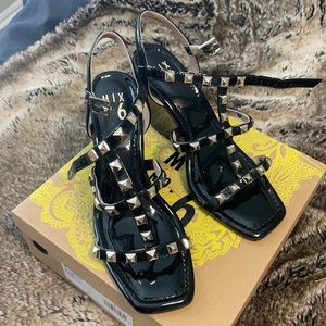 Black and Gold Stud leather Wedge